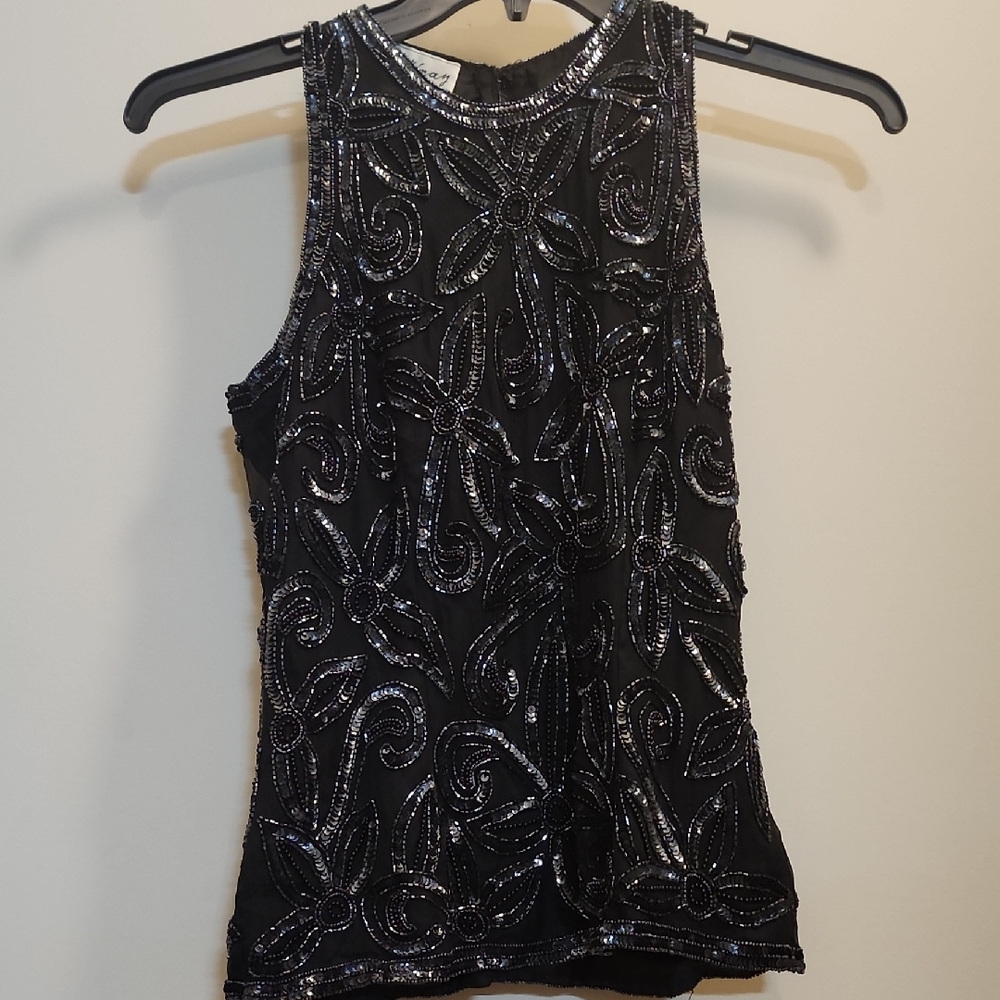 Stenay Black and Silver Floral Embellished Tank Top (C-17)